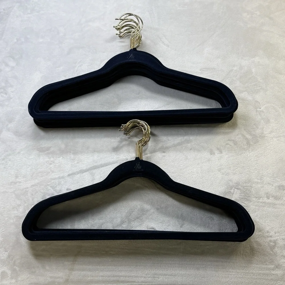 Lot 36 Joy Mangano Velvet Suit Clothes Hangers Navy Blue Gold Hooks
